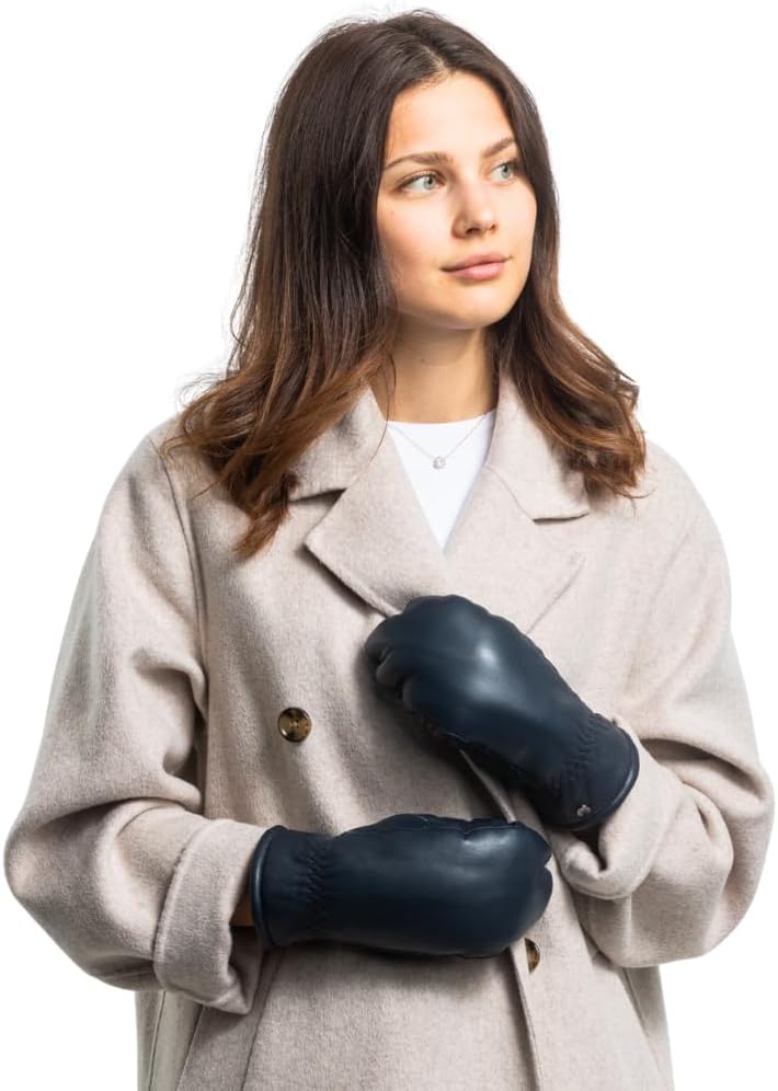 Fäustlinge aus reinem Merino Lammfell und robustem Lammnappa Leder, Touchscreen-fähig, Damen, Lammfe