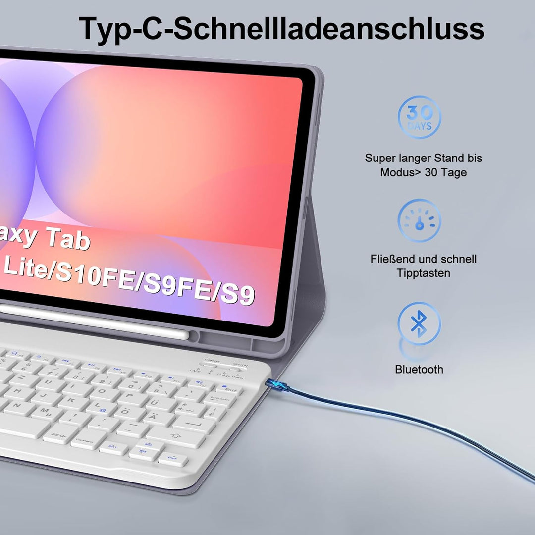 Tastatur für Samsung Galaxy Tab S10 Lite AI Tablet 10.9" 2025/S10 FE, Hülle mit Tastatur für Samsung