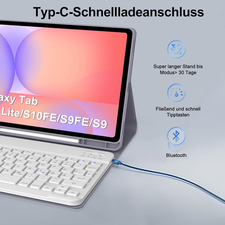 Tastatur für Samsung Galaxy Tab S10 Lite AI Tablet 10.9" 2025/S10 FE, Hülle mit Tastatur für Samsung