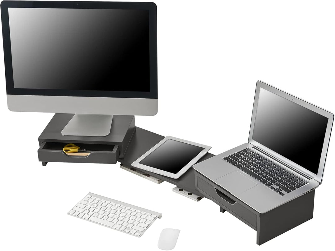 [en.casa] Monitorständer Marttila mit 2 Schubladen Monitorerhöhung 60x22x11cm Bildschirmerhöhung für
