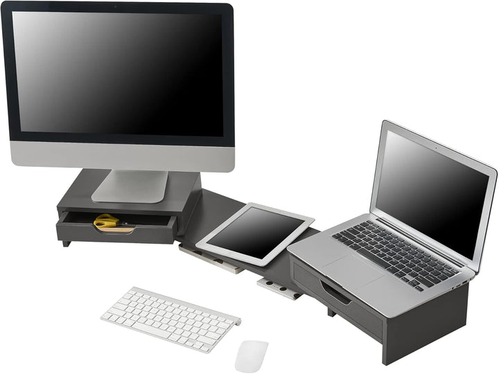 [en.casa] Monitorständer Marttila mit 2 Schubladen Monitorerhöhung 60x22x11cm Bildschirmerhöhung für
