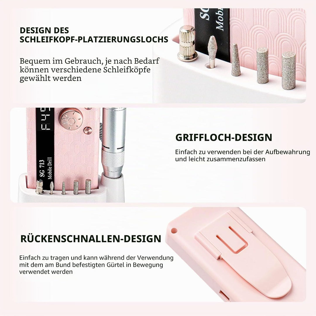 Elektrischer Nagelfräser Professionell, 45000 U/min,Tragbare Nagelfeile für Acrylnägel Gelnägel, mit