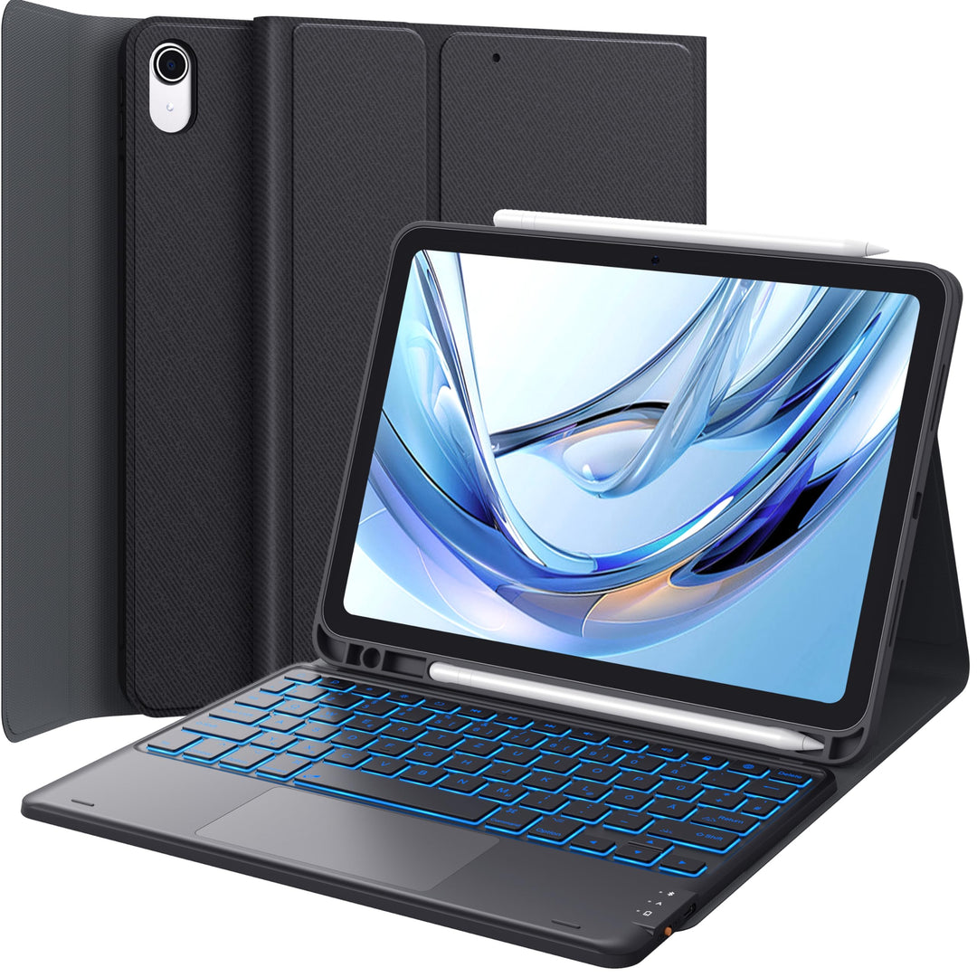 CHESONA iPad 10 Generation Hülle mit Tastatur(10,9, 2022), 7 Farben Beleuchtung, Multi Touch Trackpa