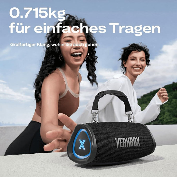 YEAHBOX Sonic Boom POP Bluetooth-Lautsprecher, 50W 1.1-Kanal-Basssystem, Racetrack-Woofers + 31mm Si