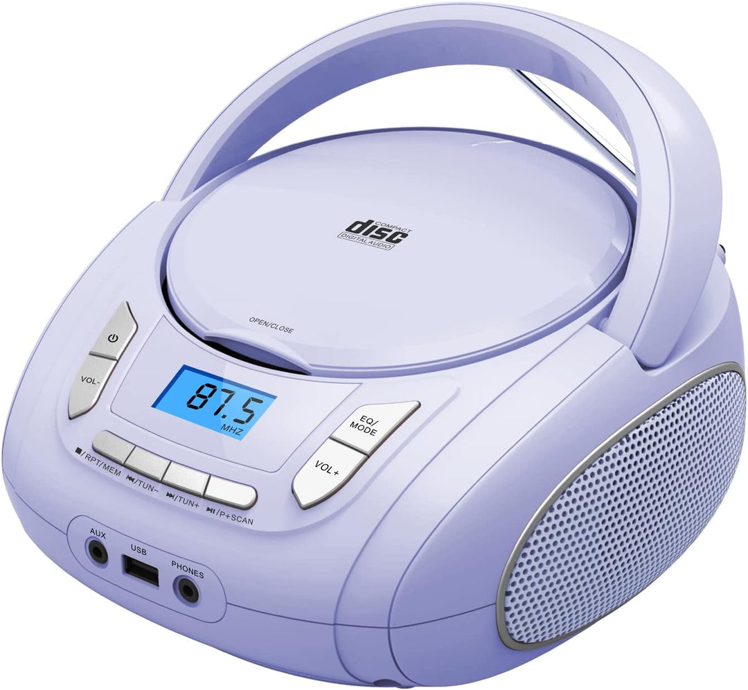 Tragbarer CD-Player für Kinder - Radio-CD-Boombox mit Bluetooth, FM-Radio, USB-Eingang & AUX-Anschlu