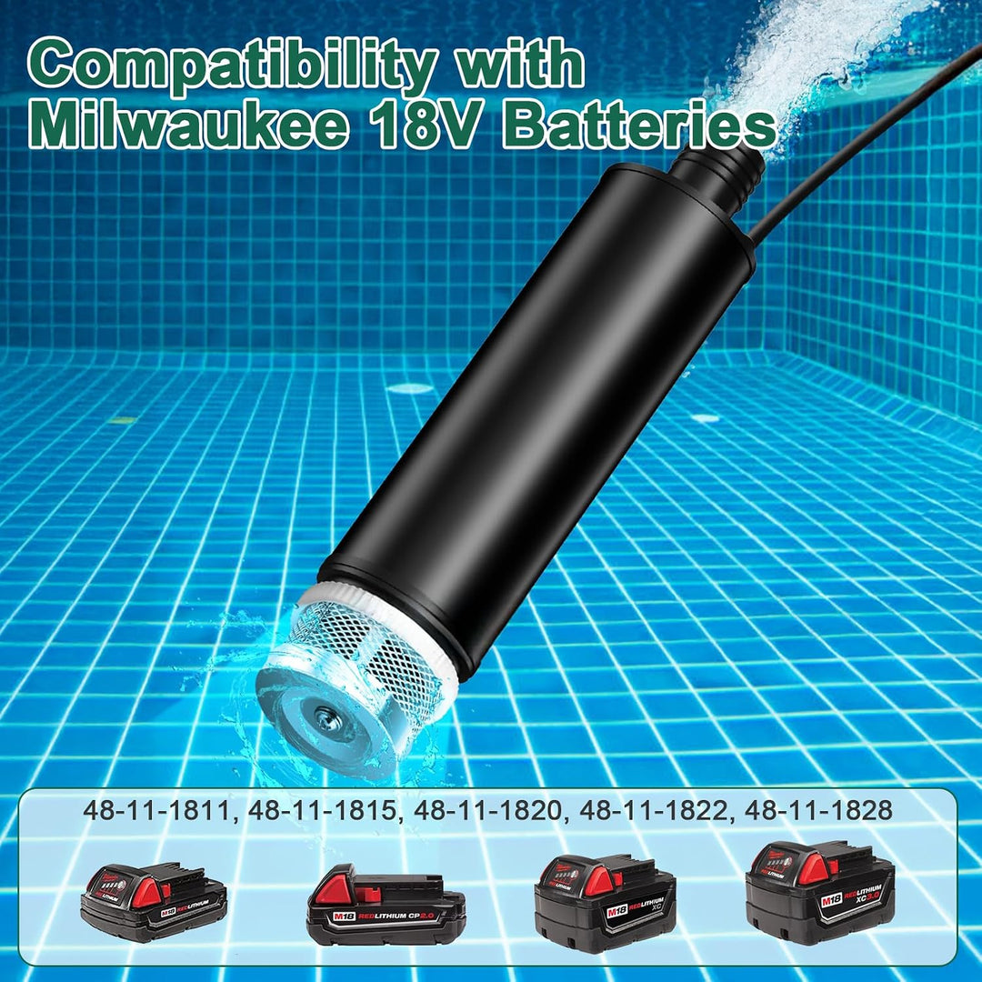 Tragbare Wasserpumpe für Milwaukee M18 18V Akku, 30 L/min, 4,2 m Kabel, Förderhöhe bis 16 FT (4,9 m)