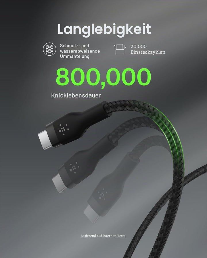 Belkin BoostCharge Pro Flex geflochtenes USB-C/USB-C-Ladekabel, USB-IF-zertifiziert zum Schnellladen