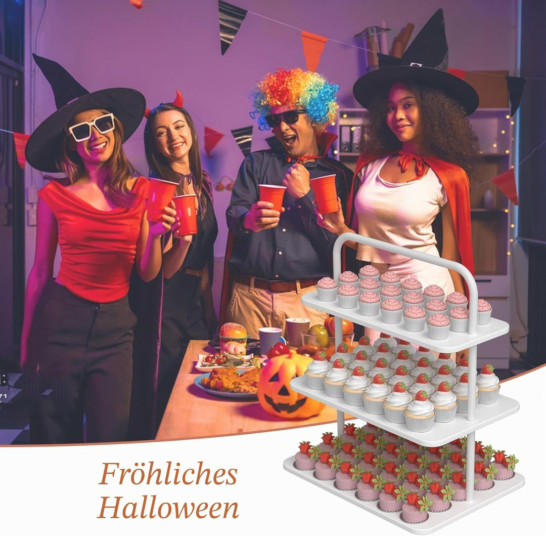 Cupcake-Ständer, 3-stöckiger Dessertständer für 68 Cupcakes, Holz- und Metallturm-Display, Premium-H