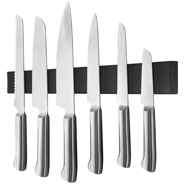 Poppstar Edelstahl Messer Magnetleiste 40cm mit extra starkem Magnet, schwarz, selbstklebend, Schwar