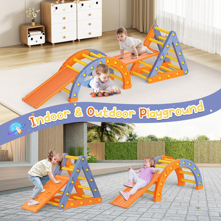 Klettergerüst Indoor,10-in-1Montessori Indoor Spielset,Klettergerüst mit Rutsche, Bogen & Matte für
