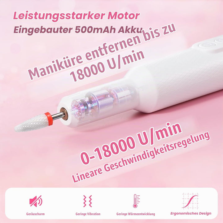 Brencco Professionelle Kabellose Nagelfräser,12 in 1 Fräser für Gelnägel 18000 u/min,8 Bohrköpfe Hal