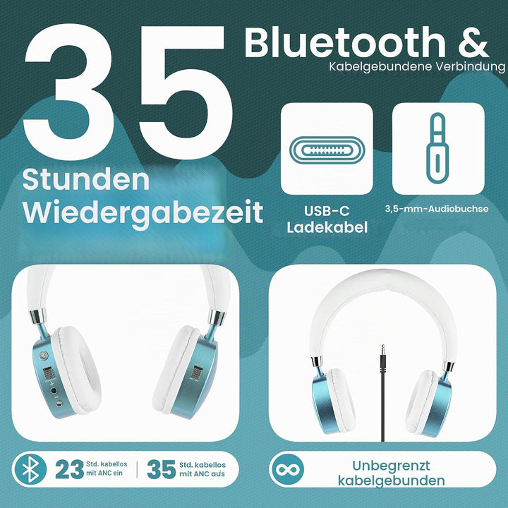 Puro Sound Labs PuroQuiet Plus Lautstärkebegrenzte On-Ear Active Noise Cancelling Bluetooth Kopfhöre