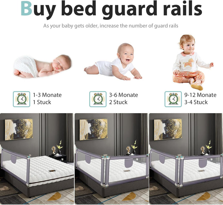 Rausfallschutz – Bettschutzgitter 180 cm Dunkelgrau – Bettgitter höhenverstellbar 69-98 cm – Bettumr