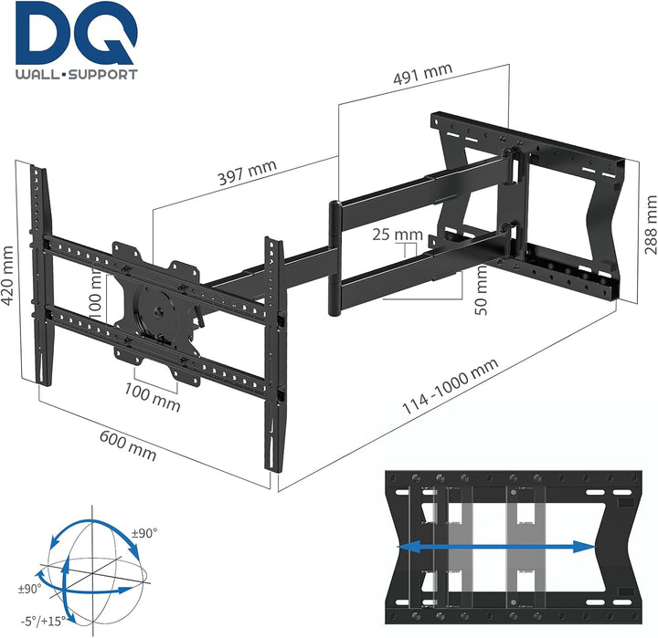 DQ WALLSUPPORT TV Wandhalterung mit 1000 mm extra langem Gelenkarm für 42-85-Zoll-LCD/LED/OLED Flach