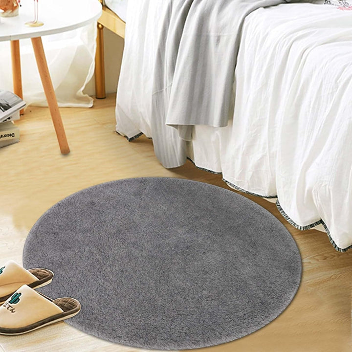 Famibay Badezimmerteppich rutschfest Badematte Waschbar Badteppich Runde 80cm Grau Weiche Badvorlege