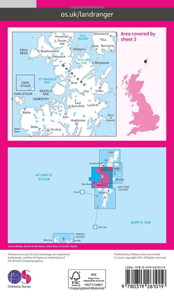 Shetland - North Mainland (OS Landranger Map, Band 3), Karte