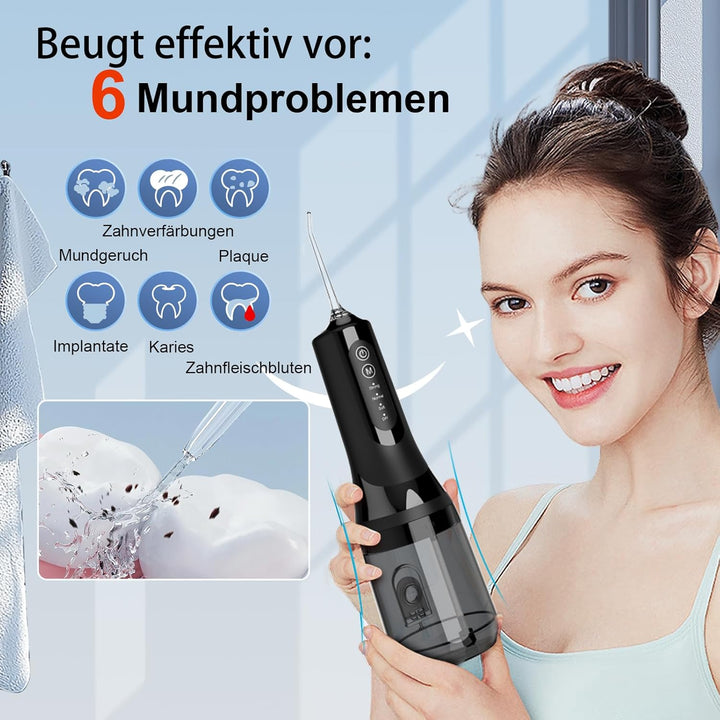 Munddusche Testsieger 2026, 300ML Wassertank IPX7 Wasserdicht, 5 Multifunktionale Jet-Tipps und 4 Mo