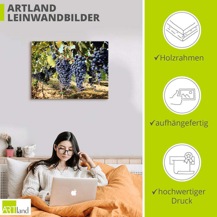 ARTland Leinwandbilder Wandbild Bild auf Leinwand 60x45 cm Natur Landschaft Toskana Weintrauben Früc