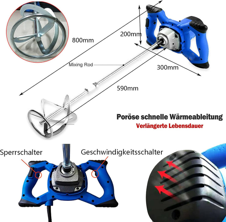 Akku-Farbmörtelrührer 2600W Mörtelrührer Rührwerk Betonmischer für Putz material Estrich Rührgerät M