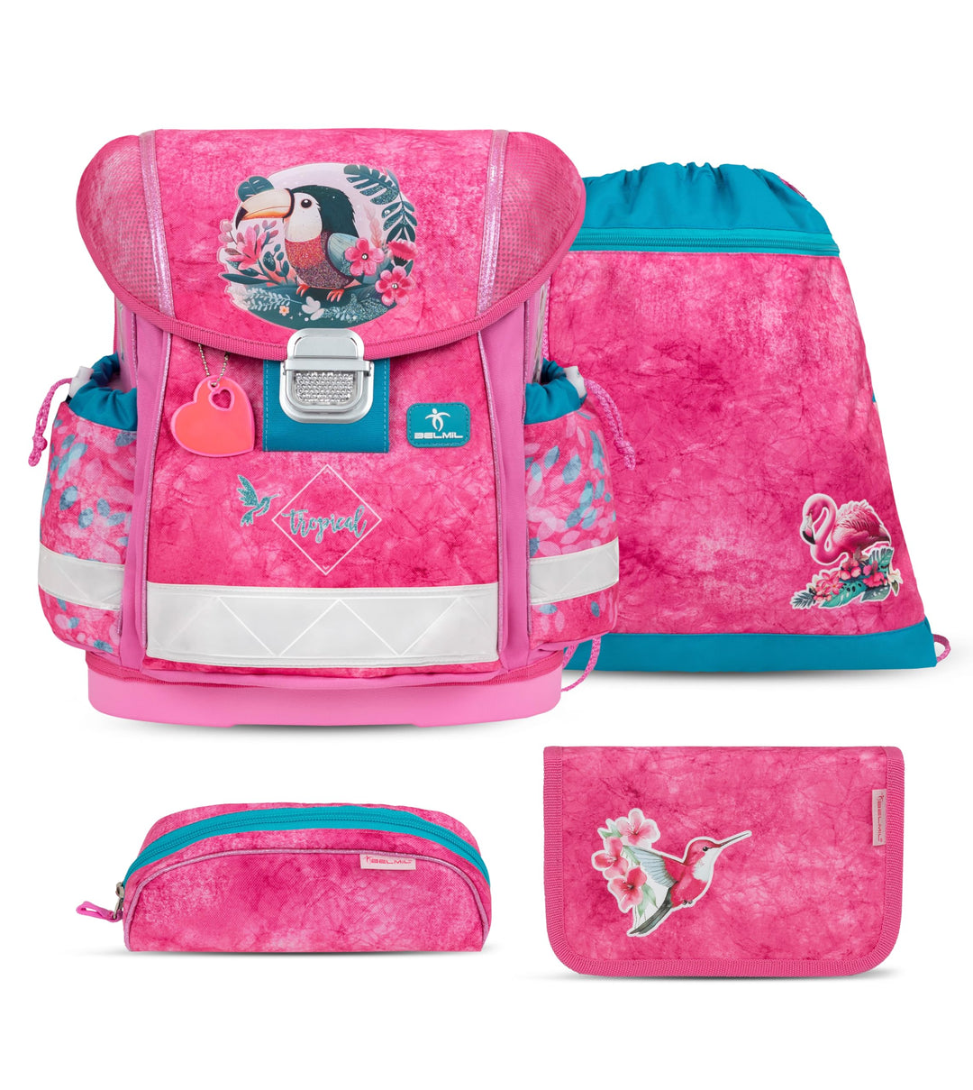 Belmil Classy Schulranzen Set 4 - teilig (403-13/AG/S) M Tropical Toucan, M Tropical Toucan