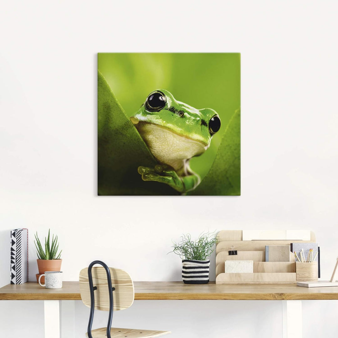 ARTland Leinwandbilder Wandbild Bild auf Leinwand 50x50 cm Frosch Tiere Pflanze Natur Süss Lustig T5