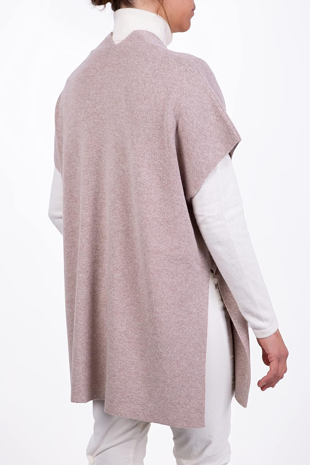 Mantel aus Kaschmir-Mischgewebe für Damen, hergestellt in Italien, Merinowolle Kaschmir, Schwarz, Be