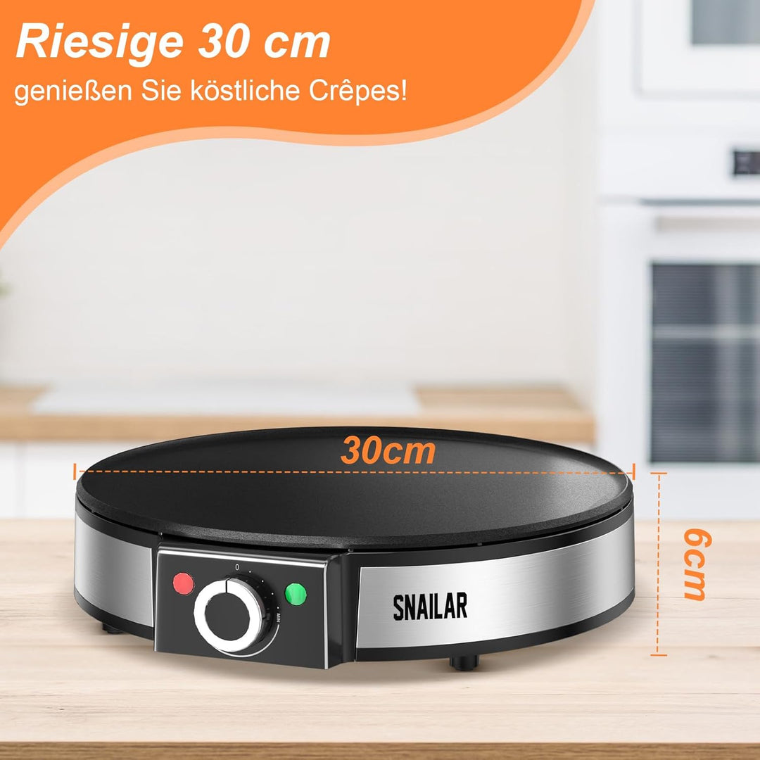 SNAILAR Crêpes Maker,Elektrische Antihaft Crêpe-Pfanne,1200 W,Stufenlose Temperatureinstellung,Durch
