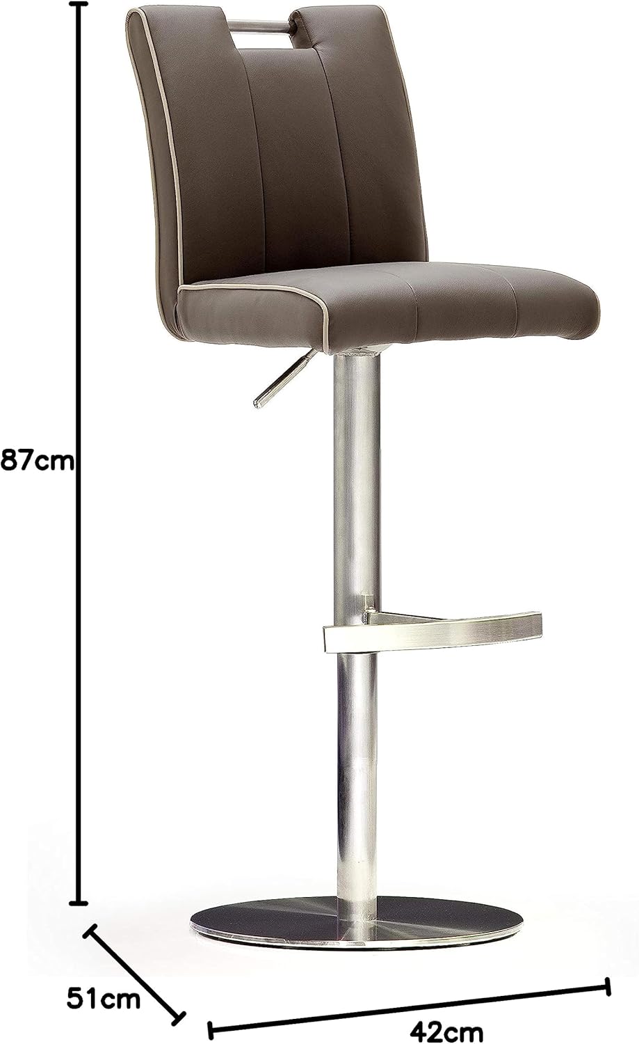 Robas Lund CA.STA Barstuhl/-hocker, Leder/Edelstahl, rund/360 Grad drehbar, ca. 42 x 87-112 x 51 cm,