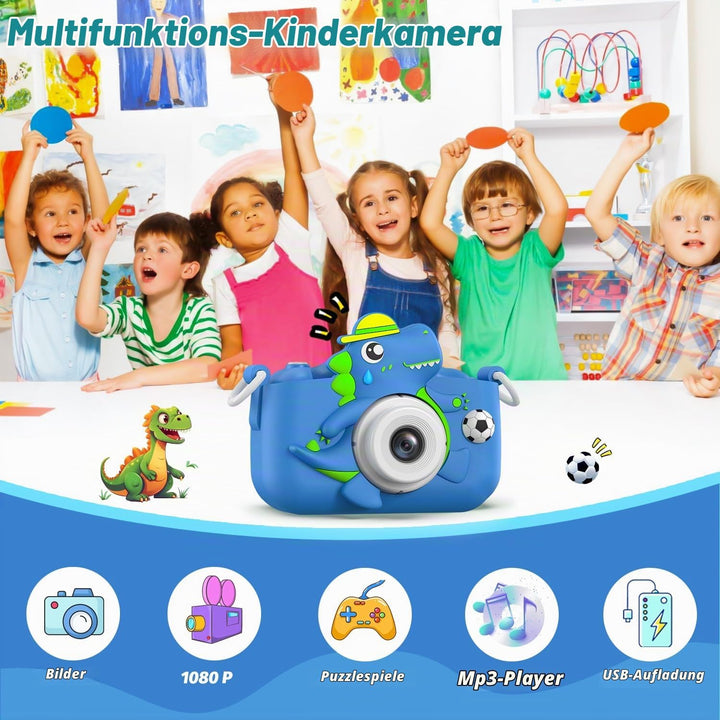 Kinderkamera, Dinosaurier Selfie Digital Kamera mit 32GB Karte, Weihnachts Geburtstagsgeschenk für J