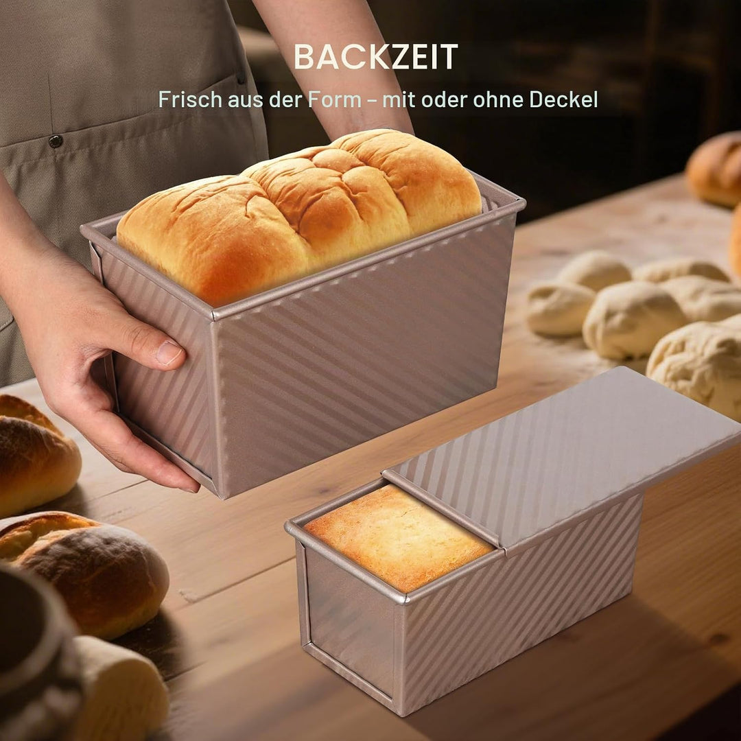 VINATO Brotbackform Mit Deckel 2er Set, 21 * 11,5 * 11cm + 19 * 9,5 * 8cm, Toastbrot Backform, Brotb