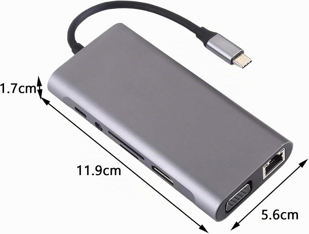 USB C HUB, Docking Station, 11-in-1 USB C Adapter mit 4K-HDMI, VGA, USB 3.0 Port, Type C PD, Etherne