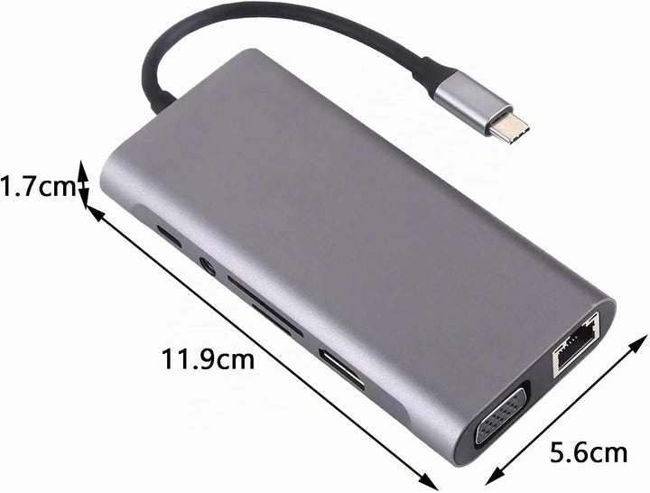 USB C HUB, Docking Station, 11-in-1 USB C Adapter mit 4K-HDMI, VGA, USB 3.0 Port, Type C PD, Etherne