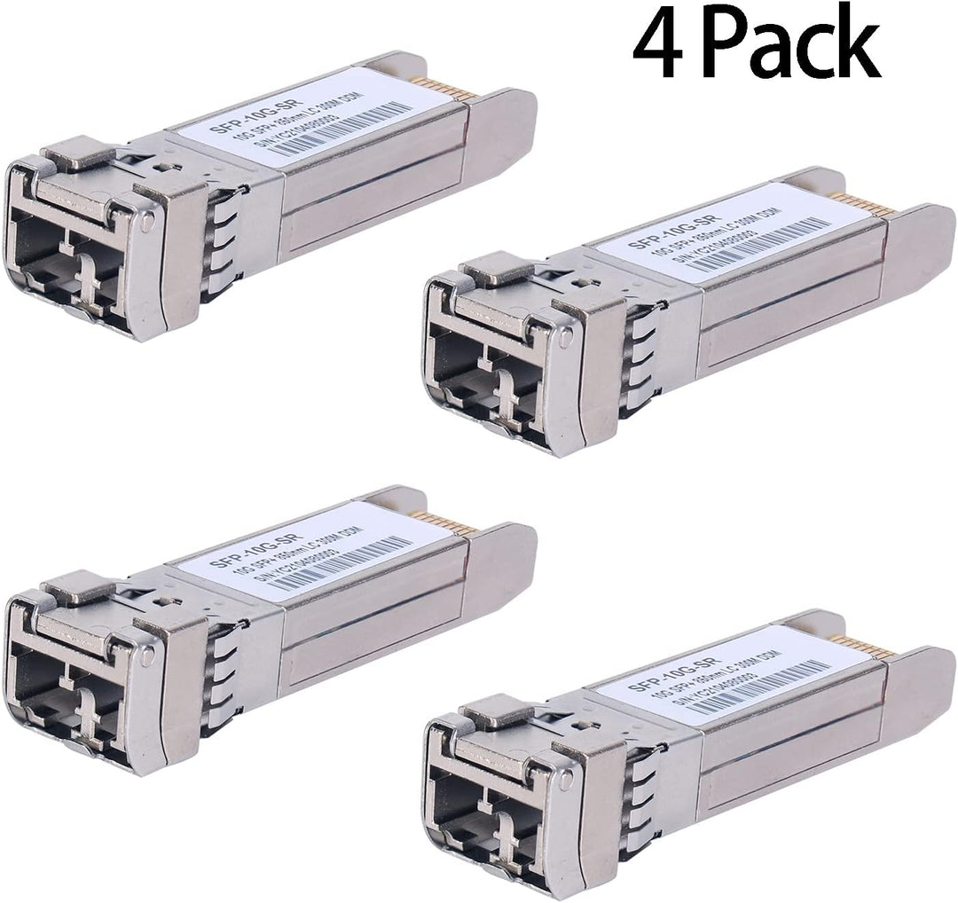 4 Stück 10G Sfp LC MMF300m 10GBase-SR SFP+ Transceiver, 10G 850nm MMF, bis zu 300 Meter, Kompatibel