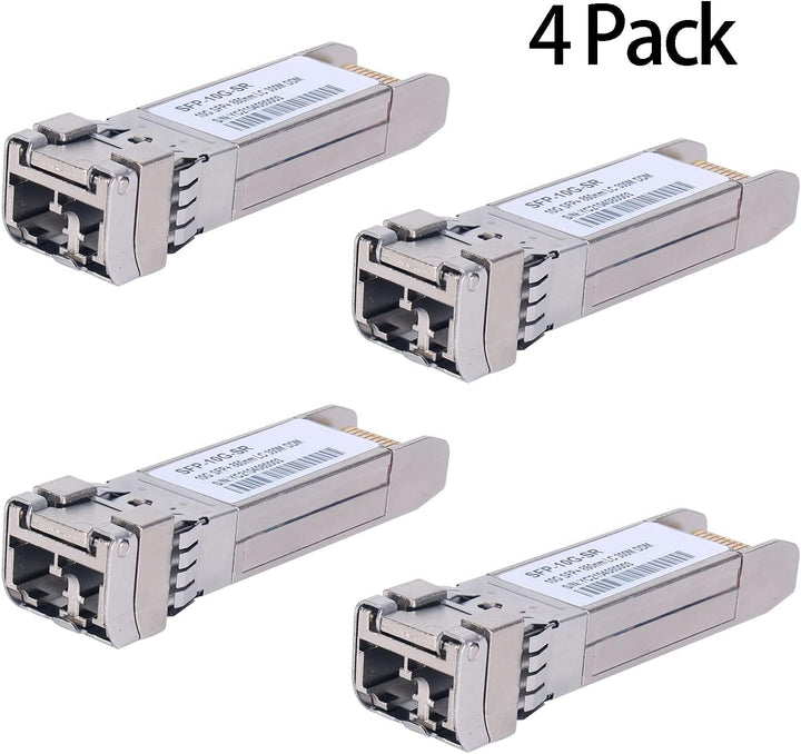 4 Stück 10G Sfp LC MMF300m 10GBase-SR SFP+ Transceiver, 10G 850nm MMF, bis zu 300 Meter, Kompatibel