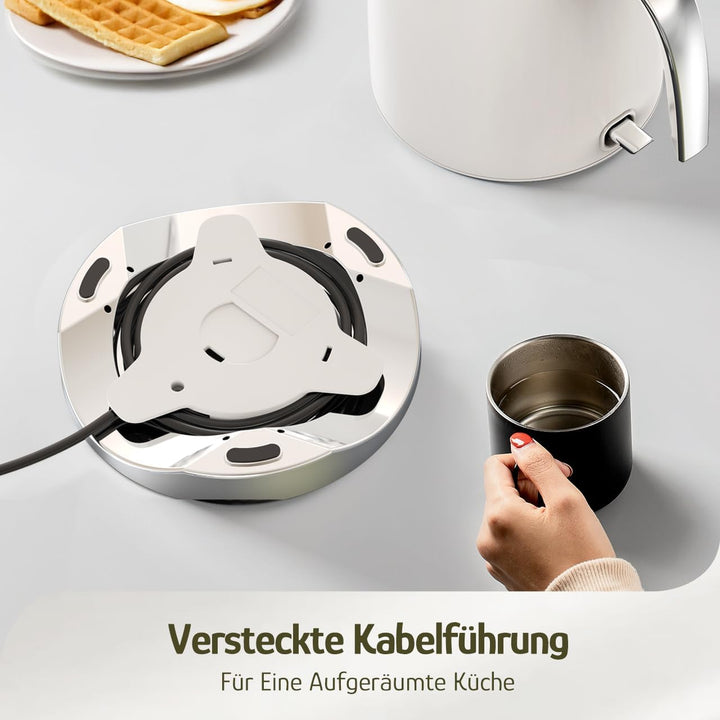 Hazel Quinn Schneller Elektrischer Wasserkocher mit 2200 Watt, 304 Edelstahl, Schnellkochfunktion, A