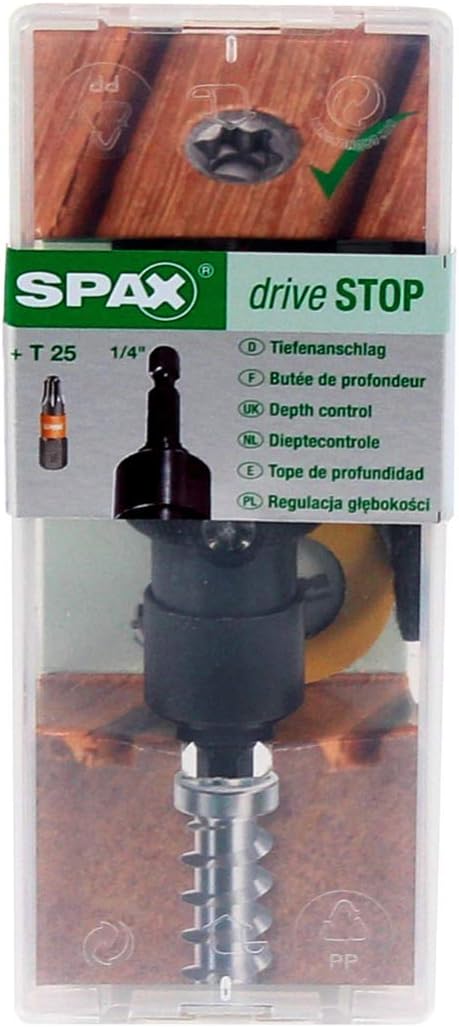 SPAX Drive STOP, variabler Tiefenbegrenzer, SPAX-Bit T-STAR plus T25 INOX (rostfrei) und 3 Stück Ers