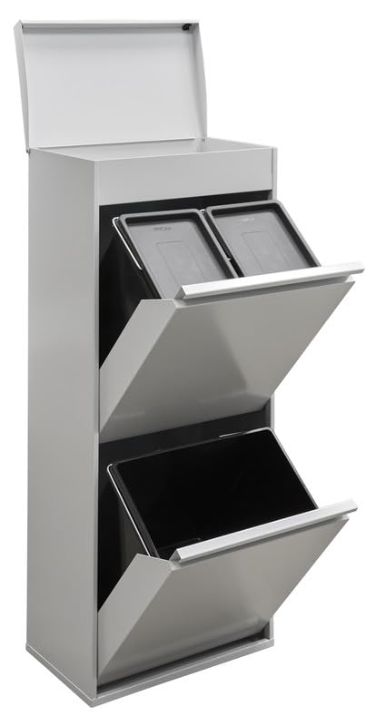 ARREGUI Top CR422-B Mülltrennsystem aus Stahl mit Aufbewahrungsbox mit Deckel | 3 Fächer Mülleimer f