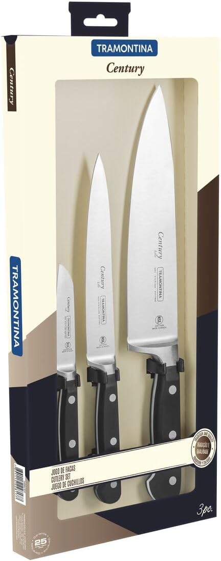 Tramontina Messerset CENTURY, 3-teilig, Edelstahl DIN 1.4110, schwarz, rostfrei, Century