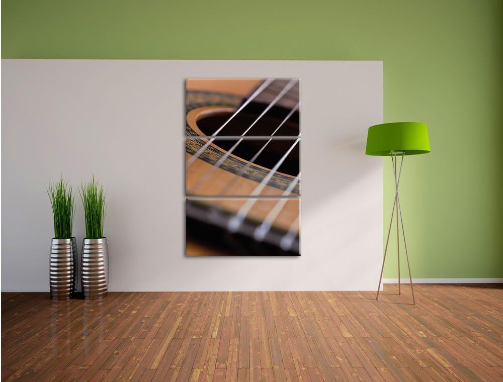 Pixxprint Gitarrensaiten Musik / 3-Teilig/Gesamtmass 120cm Leinwandbild bespannt auf Holzrahmen/Wand