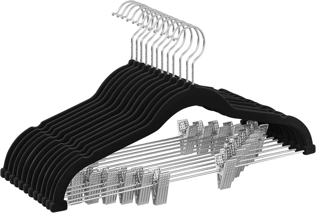 SONGMICS Kleiderbügel Samt, 12er Set, Rockbügel, 42,5 cm breit, mit verstellbaren Clips, rutschfest,