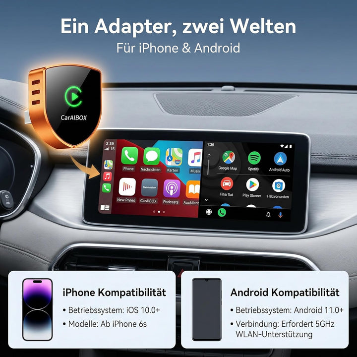 2026 2-in-1 Wireless CarPlay & Android Auto Adapter, Schild-Metallgehäuse, Ultraschneller WiFi 6 Don