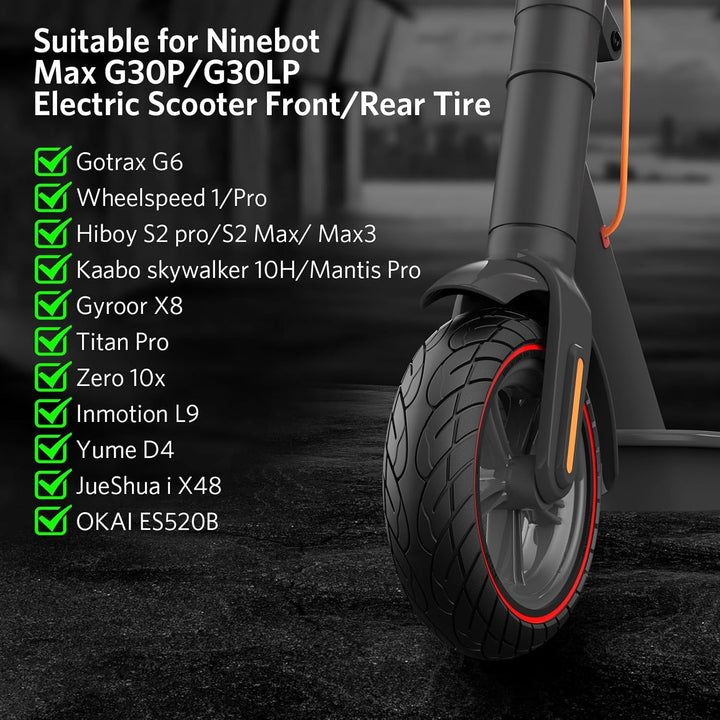 OUXI 10×2.5 Zoll Ersatz-Vollgummireifen 60/70-6.5 für Ninebot G30 Max /G30D mit Montagewerkzeug für