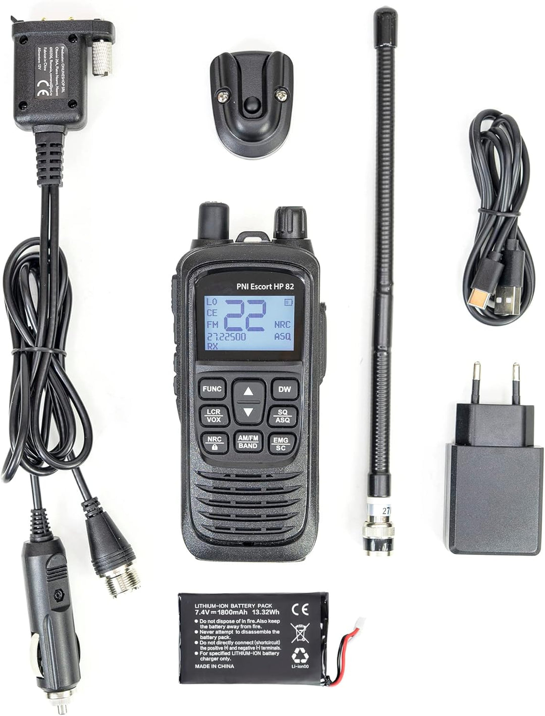 Kit tragbarer CB-Radiosender PNI Escort HP 82, Multistandard, 4 W, 12 V, AM-FM und CB-Antenne PNI S7