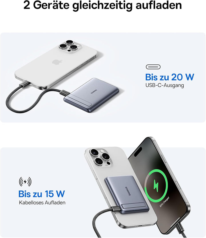 Baseus Mini MagSafe Powerbank 5000mAh Qi2-zertifiziertes mit Klappbarer Ständer, PD 20W Magnetische