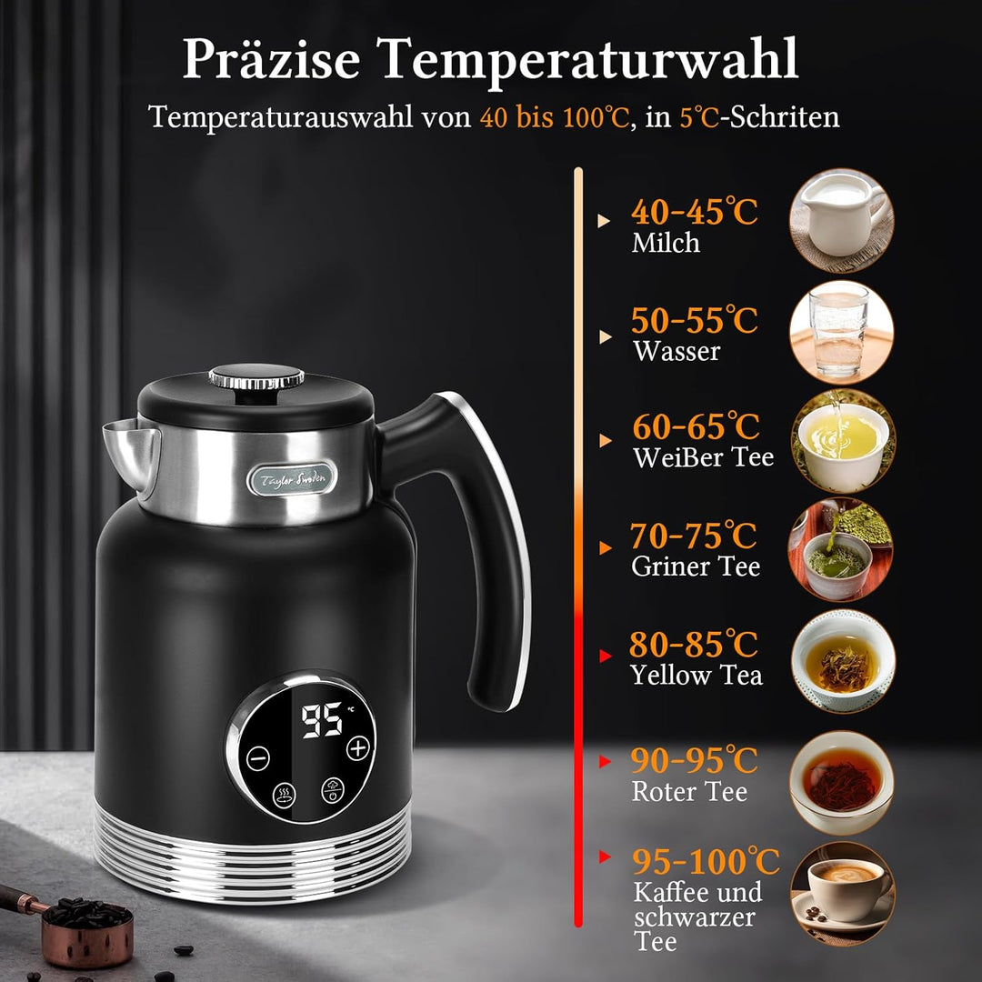 Taylor Swoden 2200W Wasserkocher Schnellaufheizender mit Temperatureinstellung, 40-100°,Elektrischer