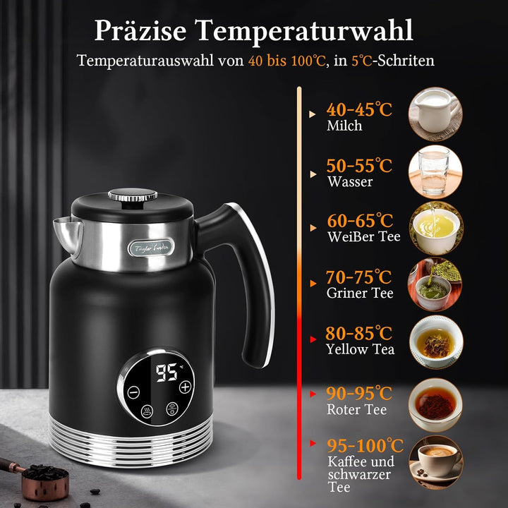 Taylor Swoden 2200W Wasserkocher Schnellaufheizender mit Temperatureinstellung, 40-100°,Elektrischer