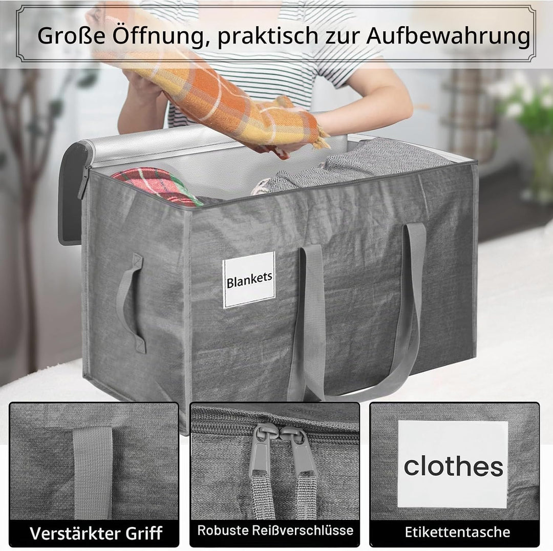 Withosent 100L Aufbewahrungstasche Gross Gewebt, 4er Wasserdicht Umzugstaschen mit Reissverschluss u