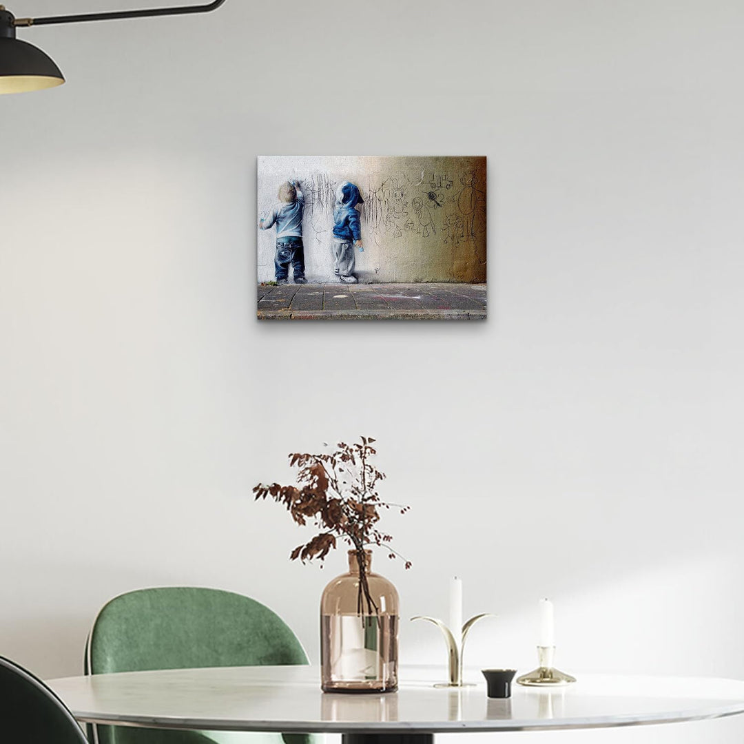 Giallobus - Gemälde - Banksy - - Standardleinwand - 70x50-12 - Graffiti-Kinder - Bereit zum Aufhänge