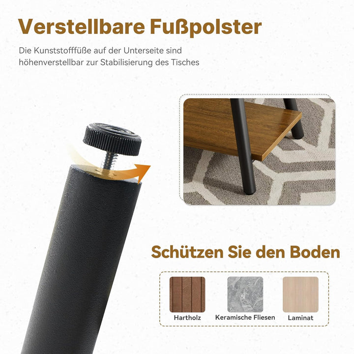 Runde Beistelltisch 2-Tier Couchtisch Tisch mit Stauraum Moderner Massivholztisch Metallrahmen für W