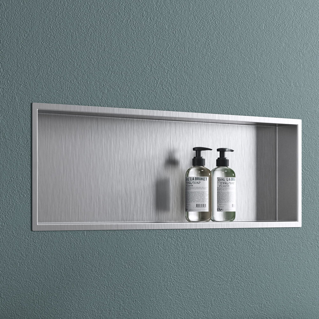 doporro Wandnische Dusche Silber 30 x 90cm | Duschablage Bad befliesbar aus Edelstahl | Duschregal U